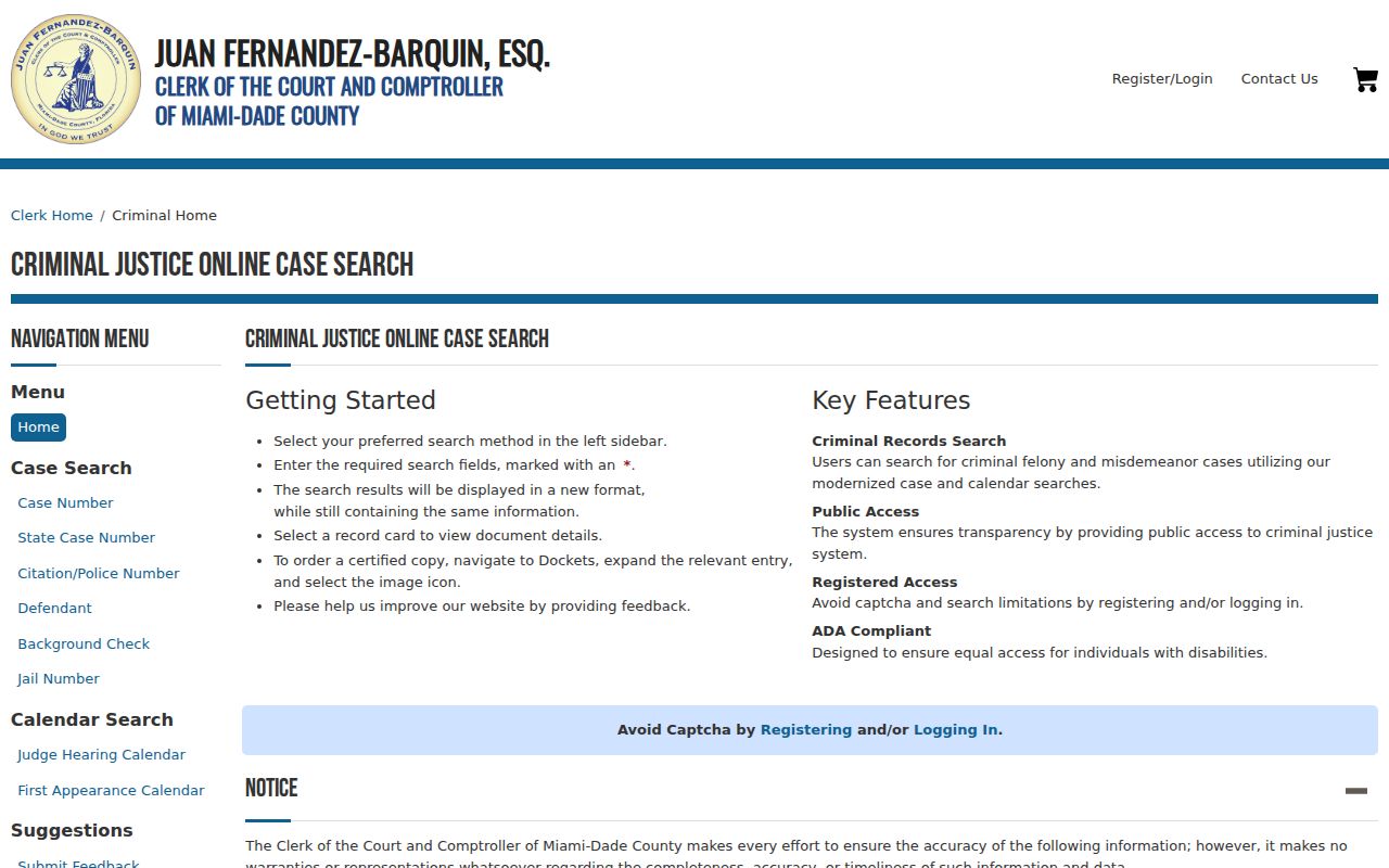 Miami-Dade County release court record search