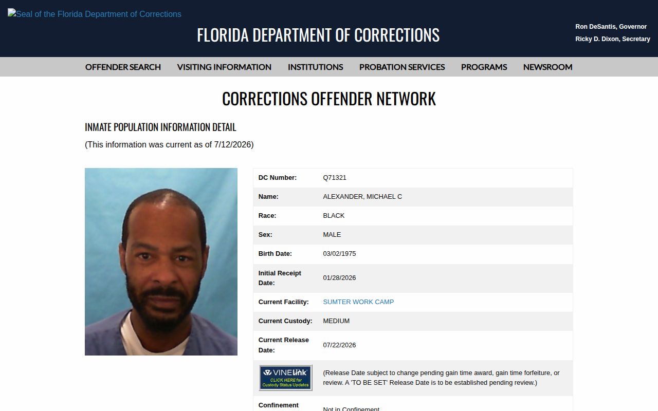 Miami-Dade County inmate projected release date field in FDC