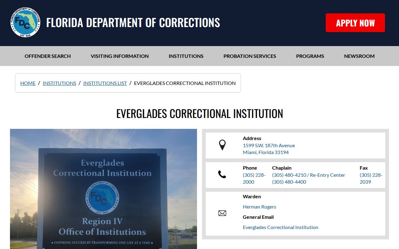 Everglades Correctional Institution release record source