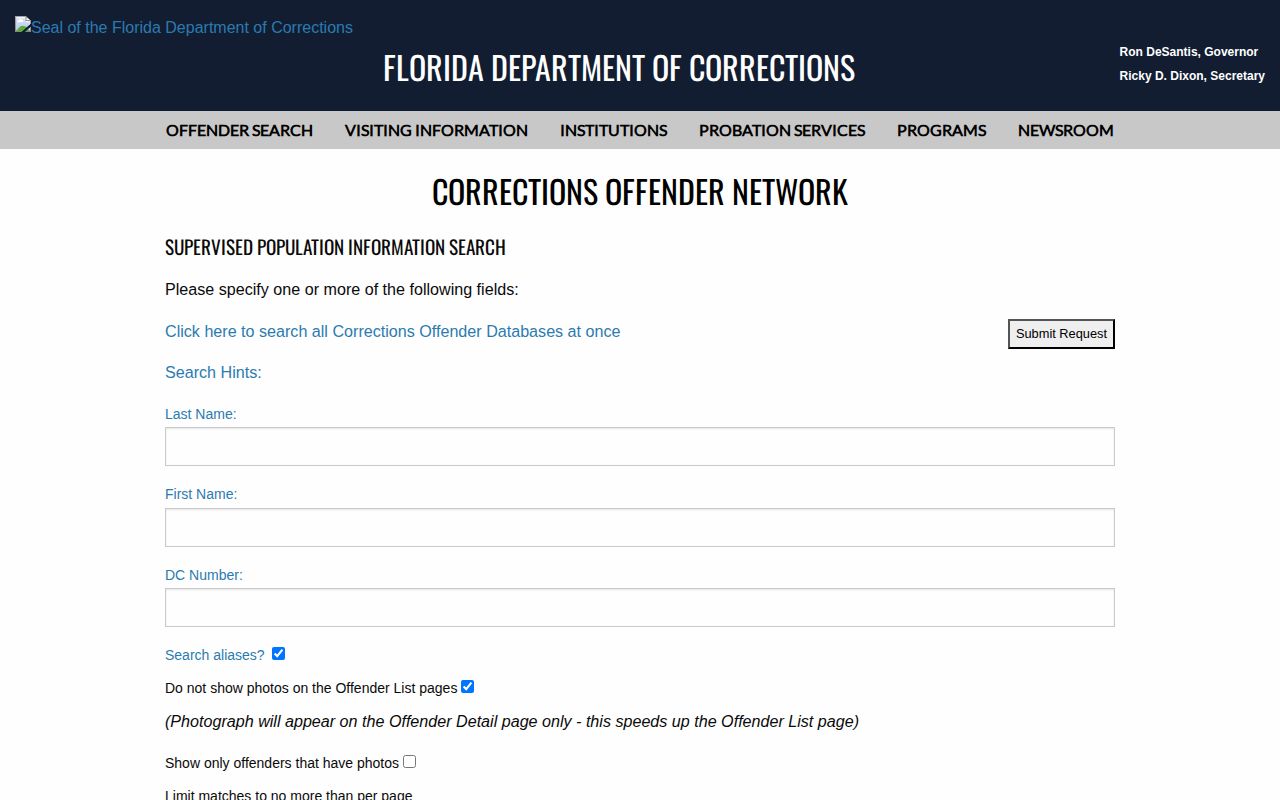 Miami-Dade County parole and probation supervision search