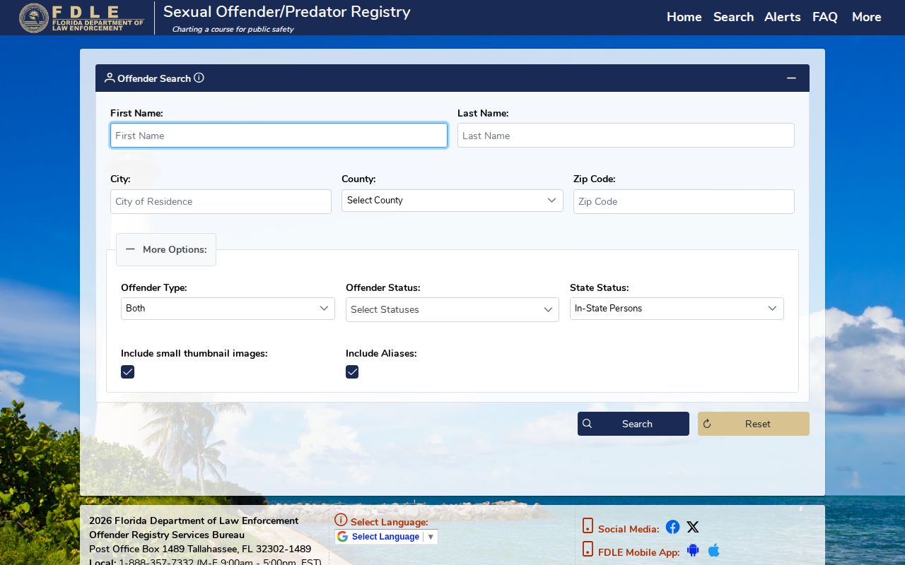 Miami-Dade County released mugshot and FDLE registry filters