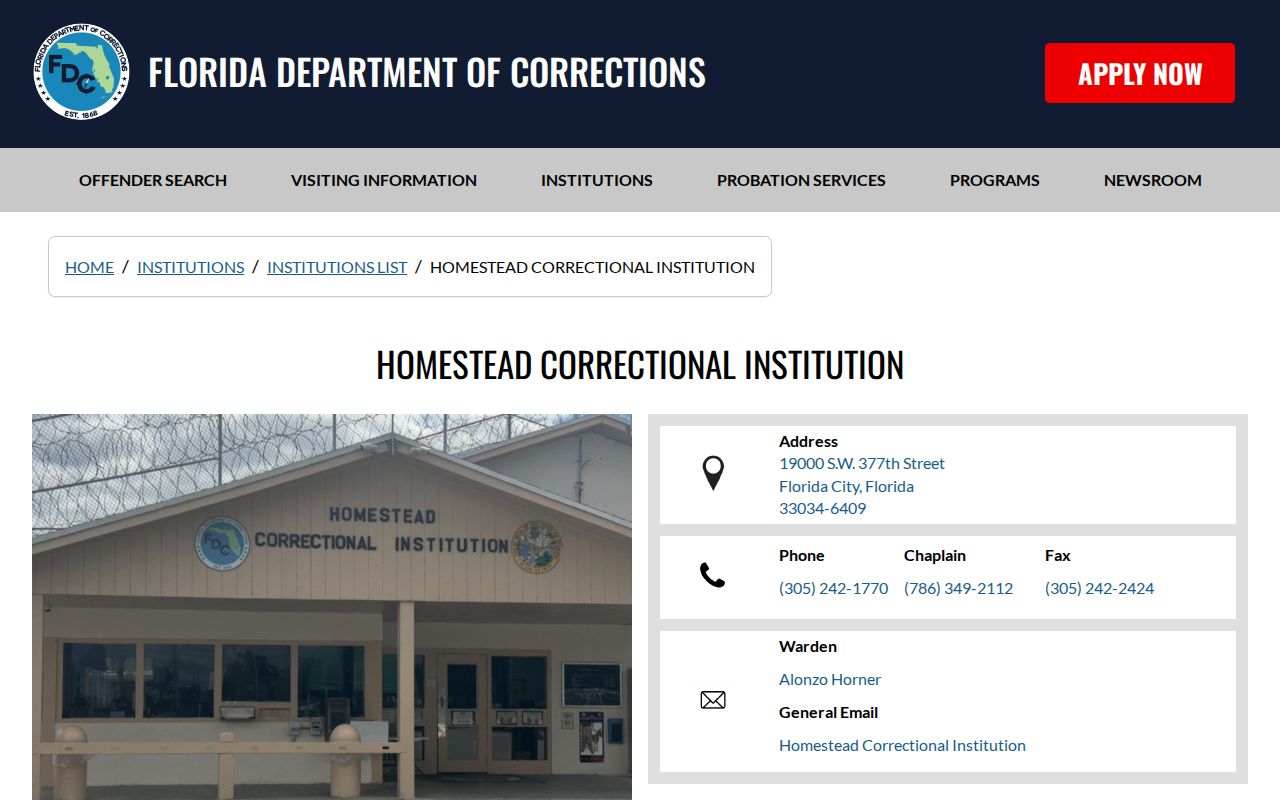 Homestead Correctional Institution release record source