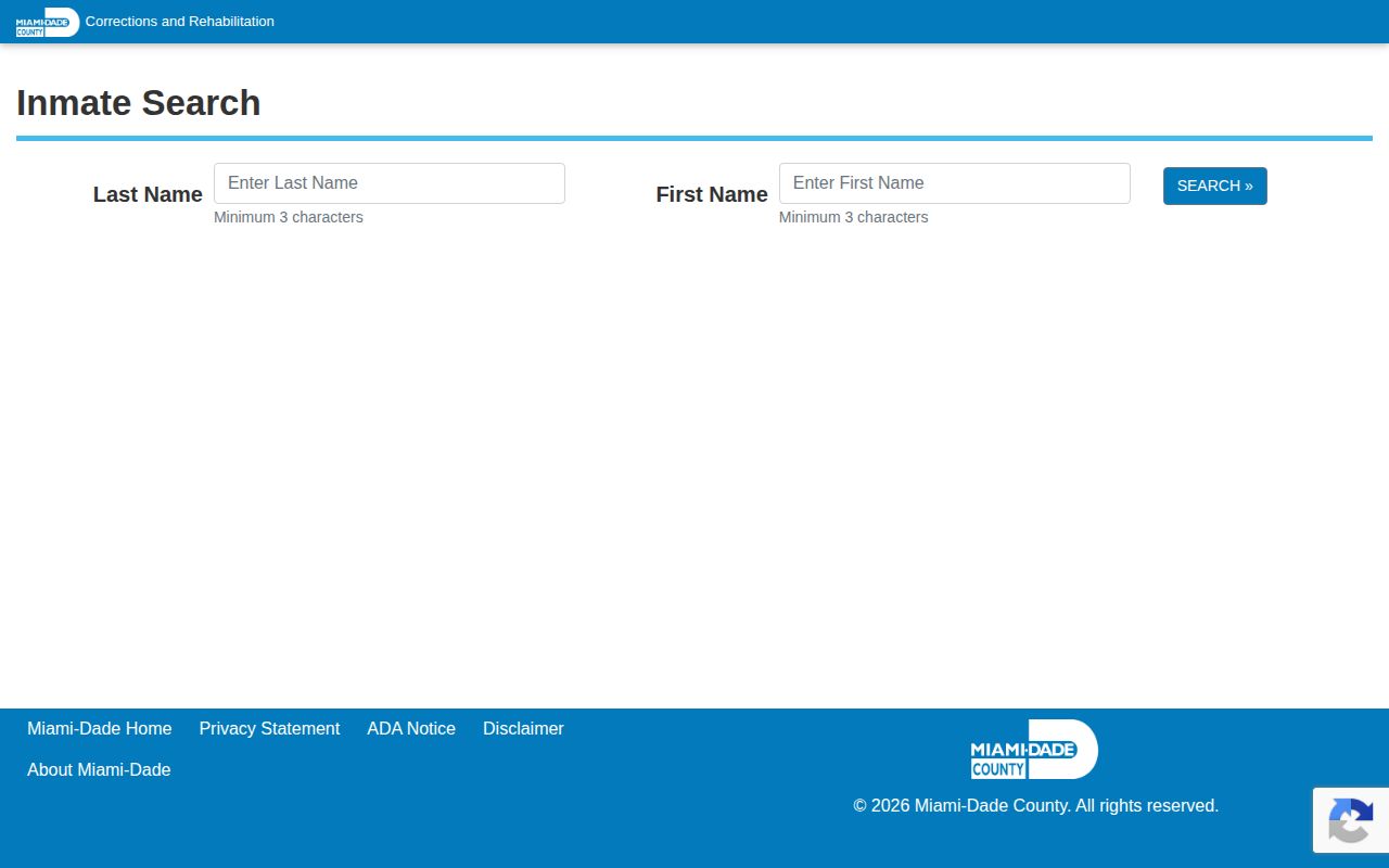 Miami-Dade County released inmate search form