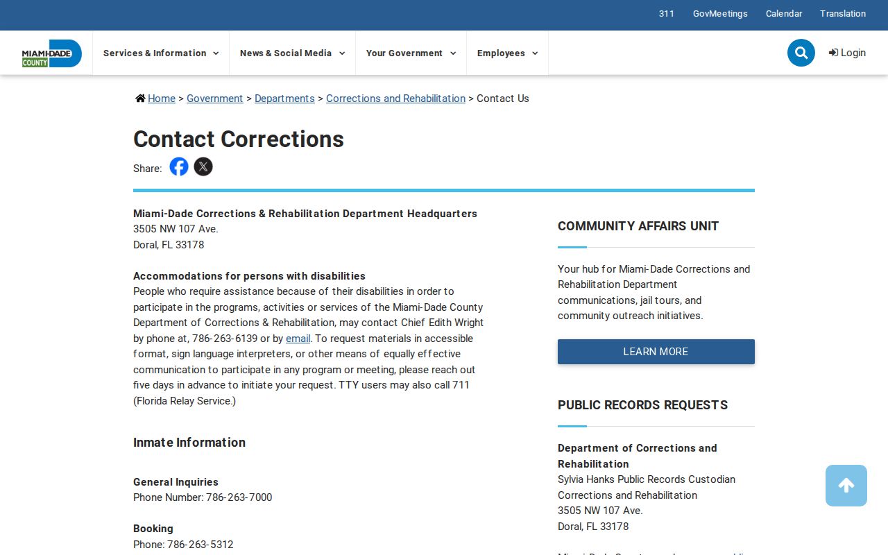 Metro West Detention Center release contact listing